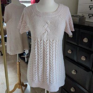 Cable knit short sleeve blouse shirt blush pink